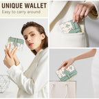 Wallets for Women- RFID Blocking- Soft PU Leather Bifold Coin Zipper Pocket Purse-Small flower wallet Credit Card Holder with ID Window (Green)