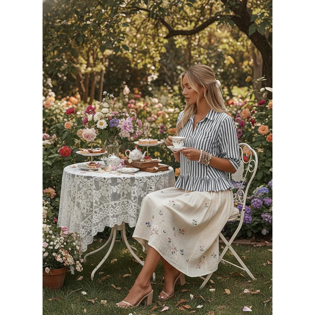 Dokotoo Cropped Button Down Striped Shirt 3/4 Length Sleeve Womens Tops Dressy Casual Blouses Babydoll Tops