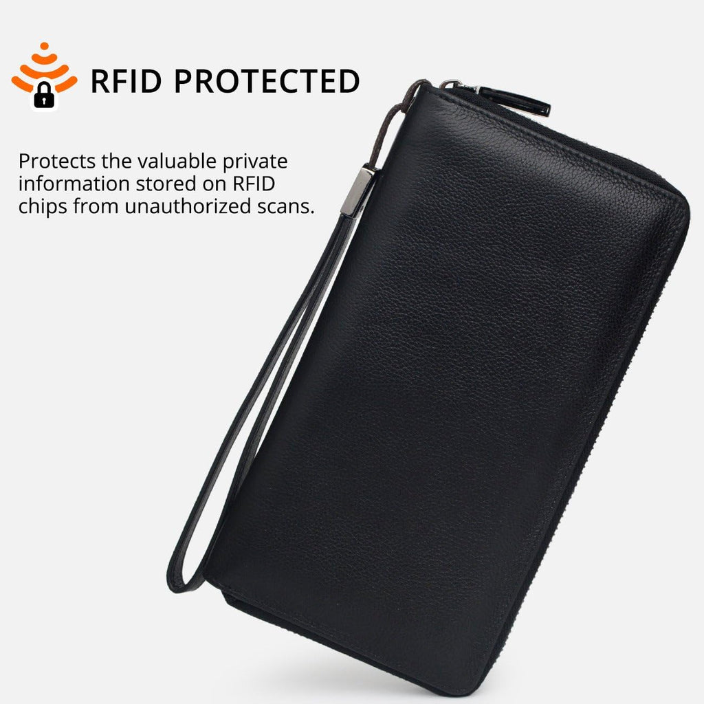 Bveyzi Women RFID Blocking Wallet Leather Zip Around Phone Clutch Large Capacity Ladies Travel Purse Wristlet | RFID Blocking, Zip Around, Large Capacity
