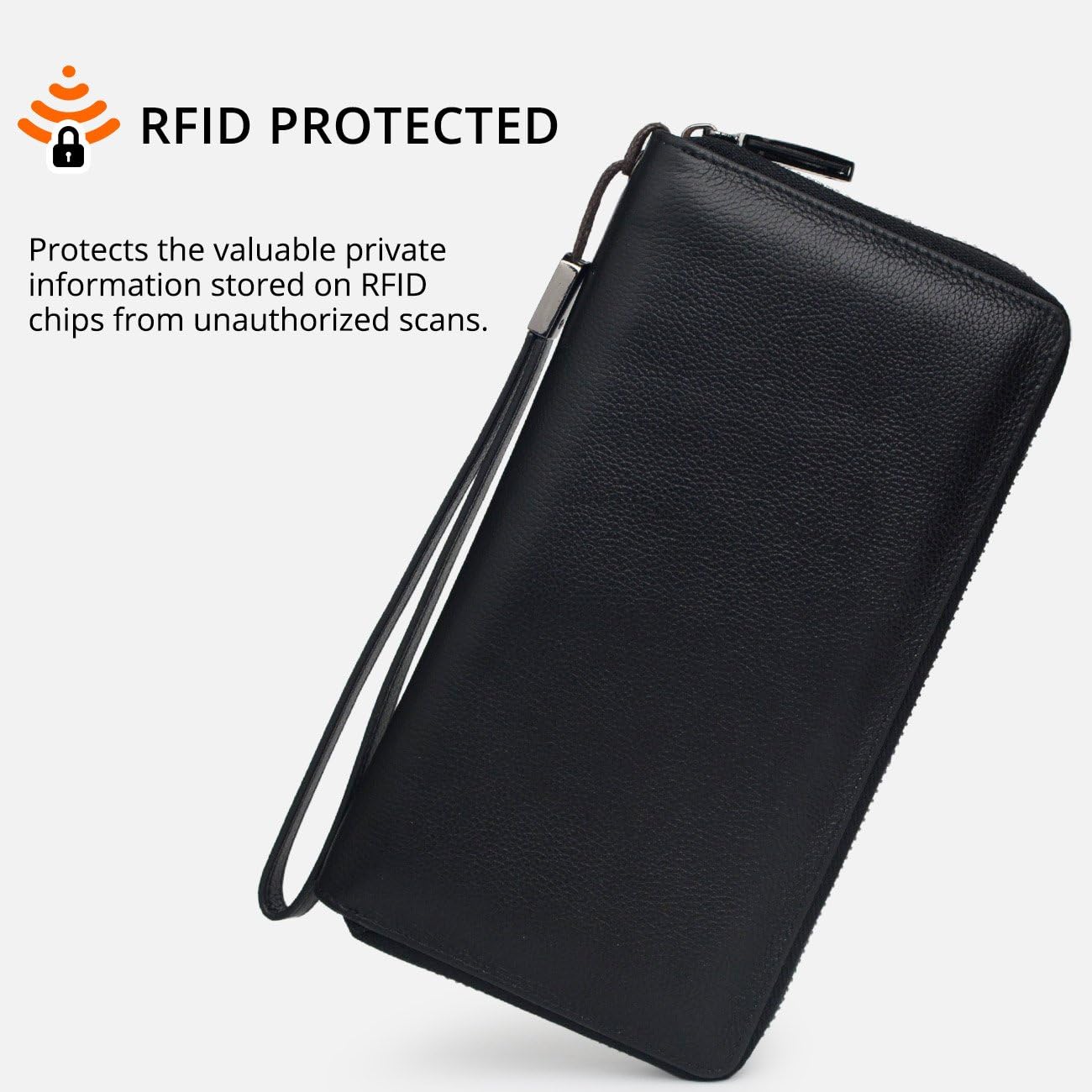 Bveyzi Women RFID Blocking Wallet Leather Zip Around Phone Clutch Large Capacity Ladies Travel Purse Wristlet | RFID Blocking, Zip Around, Large Capacity