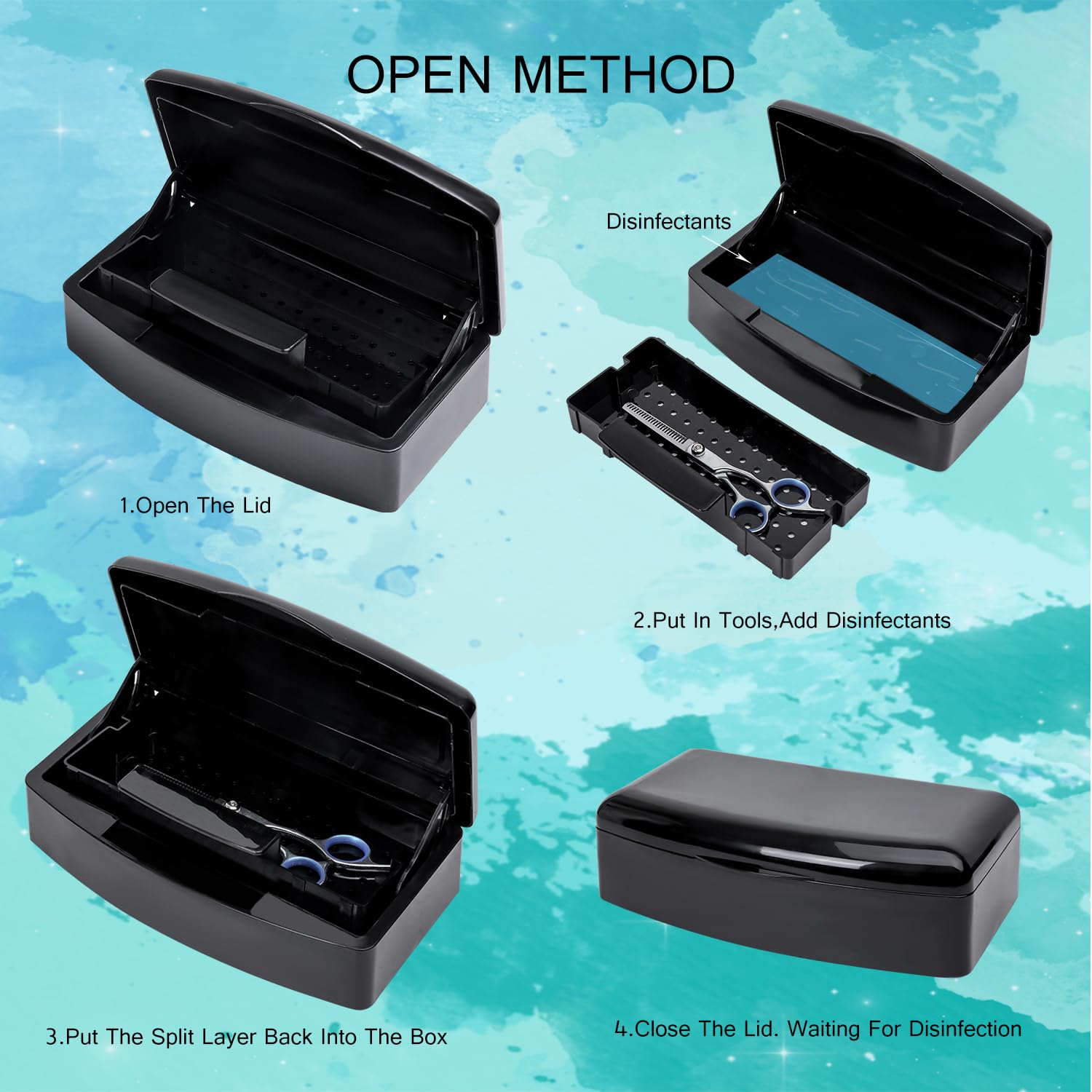 Nail Tool Sterilizer Box,Plastic Sterilizing Tray,The Disinfection Box for Nail Art Tools is Applicable to Nail Art Tools, Tweezers, Hair Salons, Spas and Manicure Equipment-Black