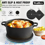 Walfos Silicone Trivet Mats - 4 Heat Resistant Pot Holders, Multipurpose Non-Slip Hot Pads For Kitchen Potholders, Hot Dishers, Jar Opener, Spoon Holder, Food Grade Silicone & Bpa Free (Black)