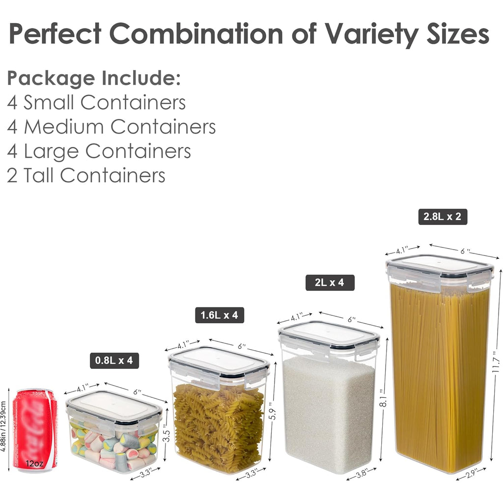 CHEFSTORY Airtight Food Storage Containers Set, 14 PCS Kitchen Storage Containers with Lids for Flour, Sugar and Cereal, Plastic Dry Food Canisters for Pantry Organization and Storage