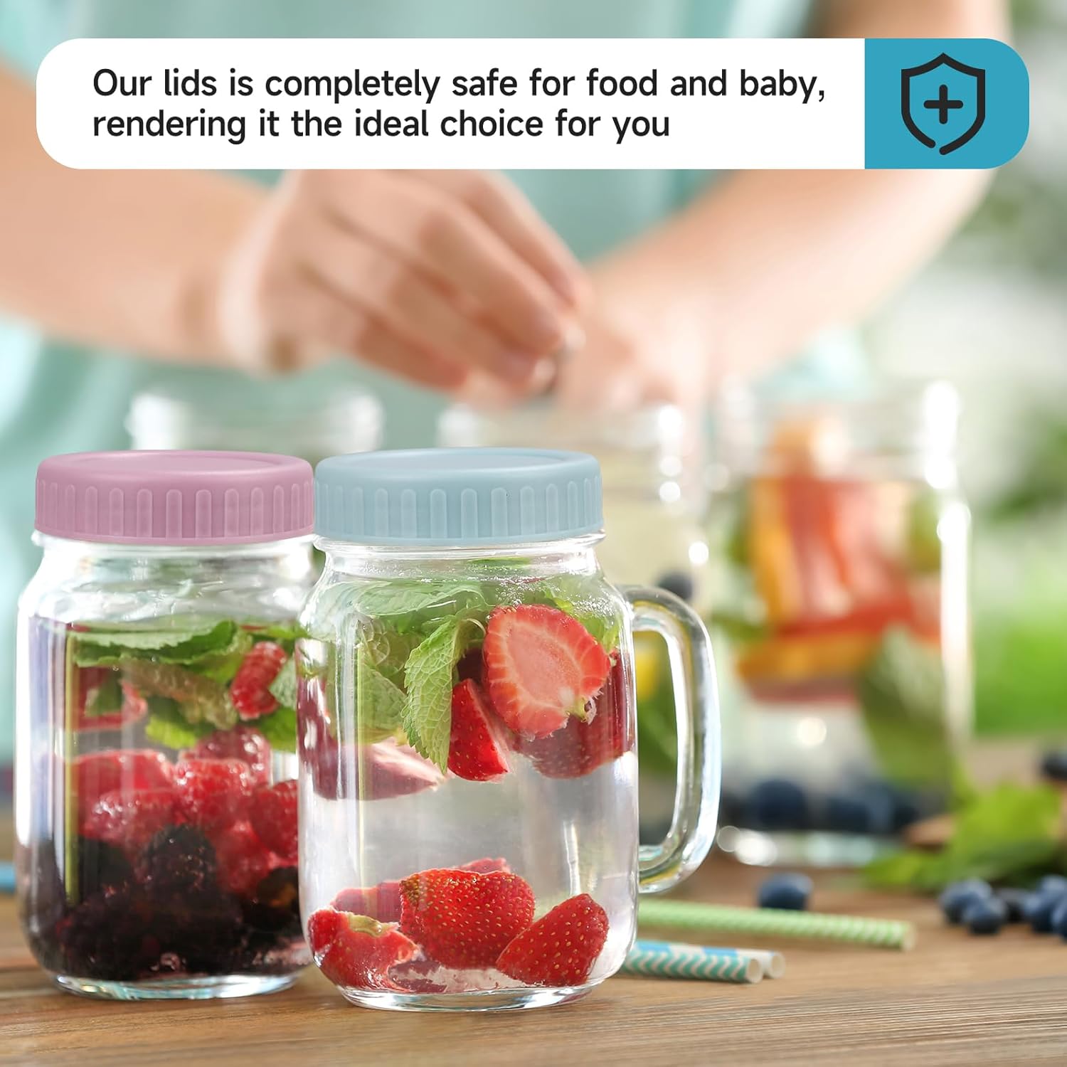 [16 Piece]8 Wide Mouth + 8 Regular Mouth Mason Jar Lids, Multi Color Plastic Lids for Mason Jars with Silicone Rings, Thickened Leak-Proof Canning Lids Regular Wide Mouth