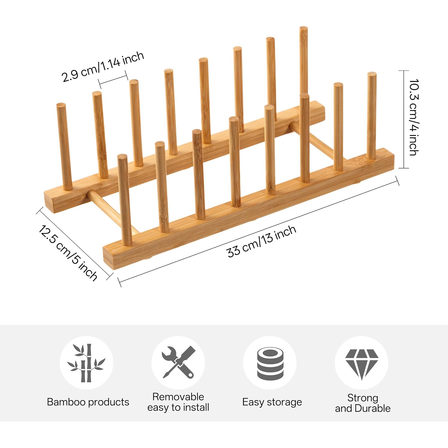 Hblife 2-Pack Bamboo Wooden Dish Rack Holder Space-Saving Vertical Organizer For Plates, Cups, Pots, Lids, Bowls & Cutting Boards Kitchen Cabinet & Counter Storage