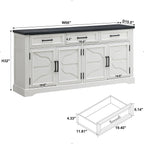 66" Farmhouse Buffet Cabinet With Storage, Sideboard Credenza, Carved Cloud-Inspired Doors, 3 Drawers & Adjustable Shelves, Coffee Bar Cabinet, Off White
