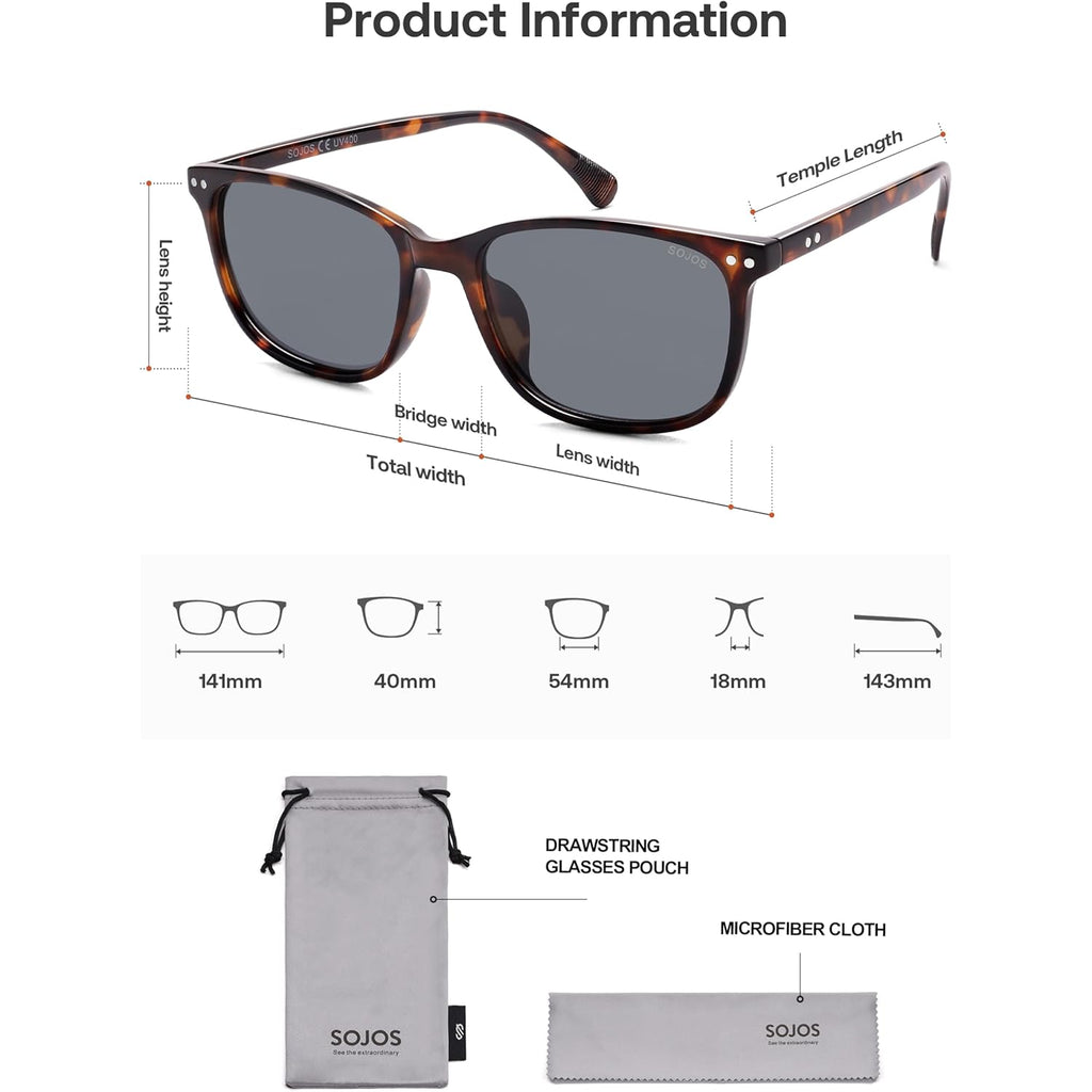 SOJOS Classic Square Polarized Sunglasses for Women Men Vintage Style UV400 Lens SJ2636