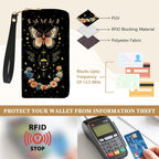 Butterfly Flowers Womens Wallet, RFID Blocking Wallets for Women, ButterflyFloral Ladies Purse with Zip Around Credit Card Holder and 10 Card Slots & ID Window, Large Capacity Clutch Christmas Gift