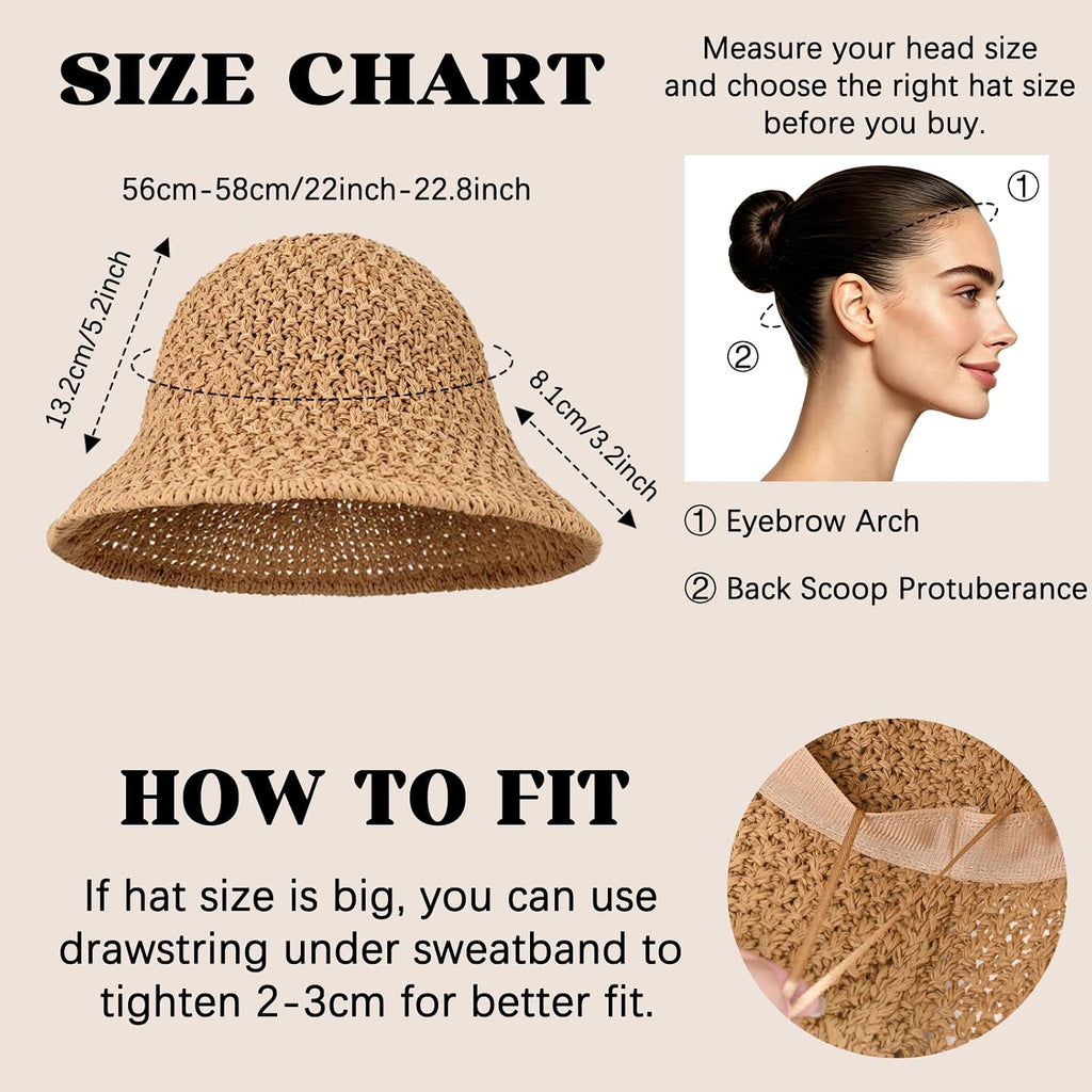 Sun Hat For Women Summer Straw Beach Hats Floppy Crochet Hat Uv Protection Travel Bucket Hat Foldable Packable