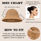 Sun Hat For Women Summer Straw Beach Hats Floppy Crochet Hat Uv Protection Travel Bucket Hat Foldable Packable