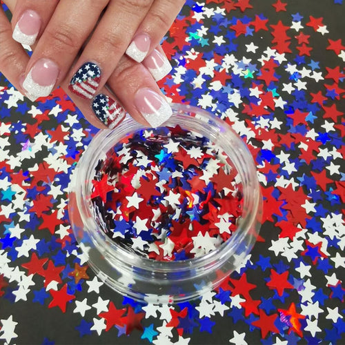 6 Boxes 4th of July Nail Art Glitter Independence Day Holographic Chunky Glitter Sequins Star Hexagon Nail Glitters Powder American Flag Nail Art Design Independence Day Nail Supplies Manicure Decor