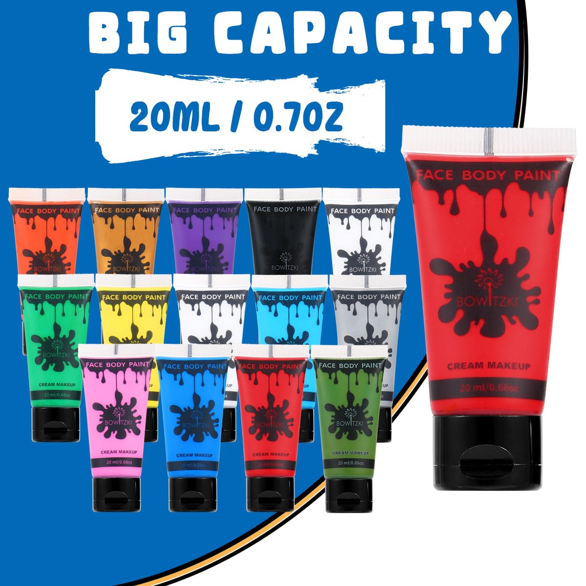 Bowitzki 14 Colors Face Body Paint Set Cream Makeup 20Ml Water Based Face Painting Special Effects For Adults Halloween Christmas Party Stage Cosplay 0.7Oz Each