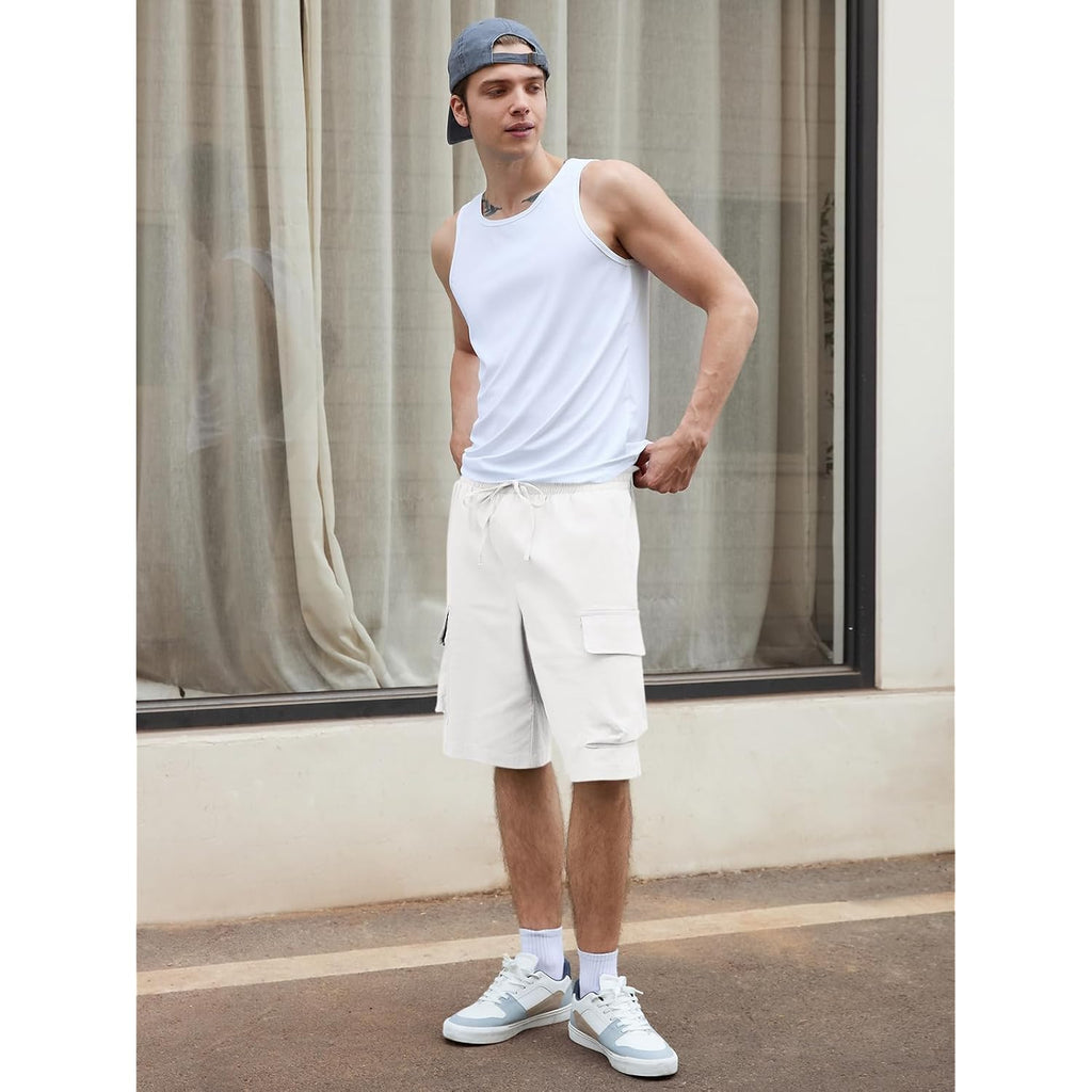 Runcati Mens Cargo Shorts Chino Cotton Drawstring Casual Shorts Summer Twill Outdoor Short Pants
