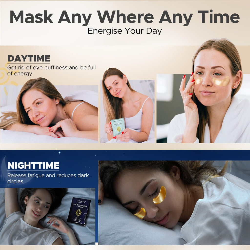 Under Eye Patches For Puffy Eyes,Dark Circles,Wrinkles & Eye Bags-Day & Night Eye Mask Gel Set With Collagen & 24K Gold,Ideal Undereye Skincare Gift For Bridesmaids, Women & Birthdays