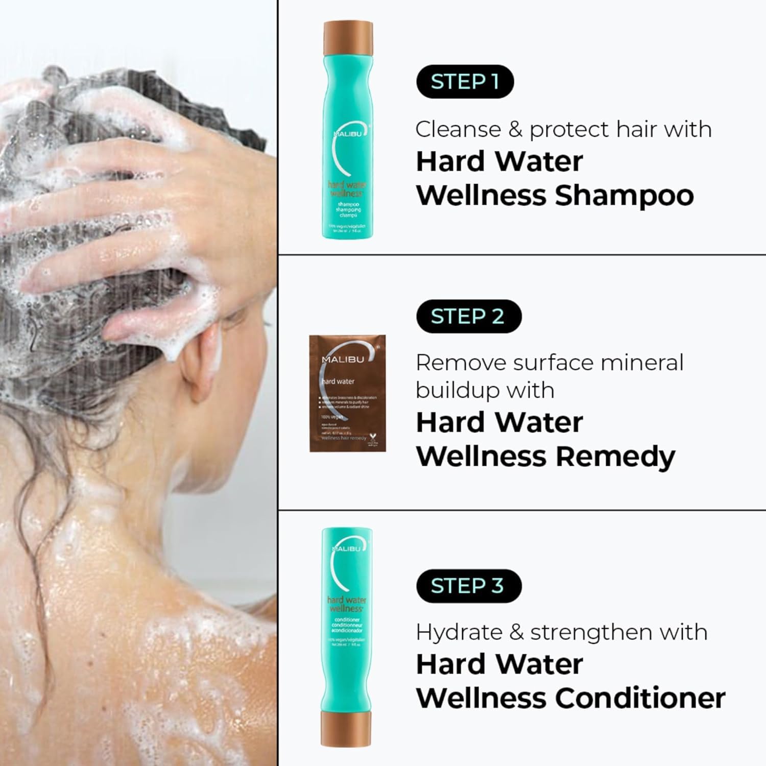 Malibu C Hard Water Wellness Shampoo - Hydrating, Sulfate-Free Hair Care for Hard Water - Removes Minerals and Buildup
