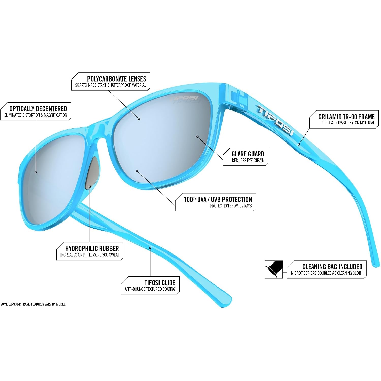 Tifosi Swank Sport Sunglasses - Tangle Free - Ideal For Cycling, Golf, Hiking, Pickleball, Running and Great Lifestyle Look Smoke With Bright Blue Mirror