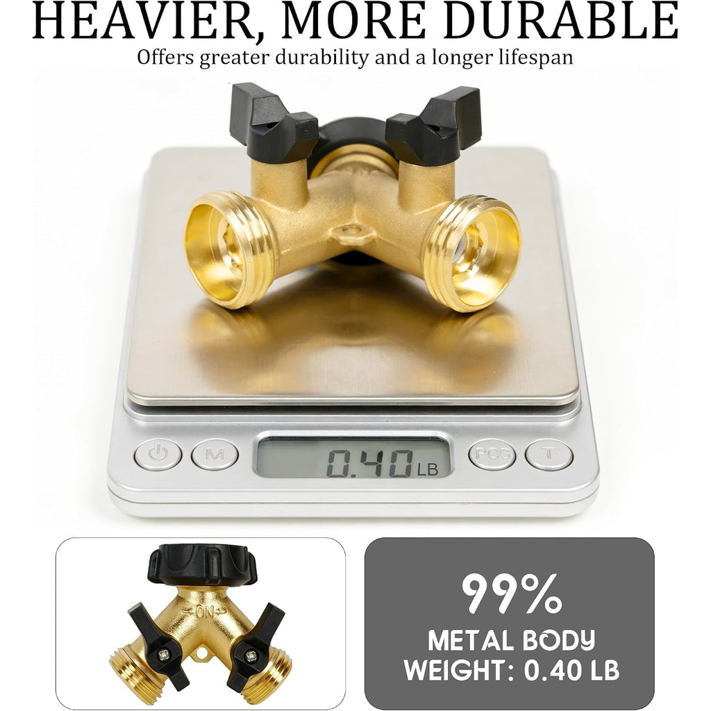 Hourleey Brass Garden Hose Splitter 2 Way, 3/4 Inch Hose Connector Tap Splitter, Hose Y Splitter, Hose Spigot Adapter 2 Valves With Extra Rubber Washers