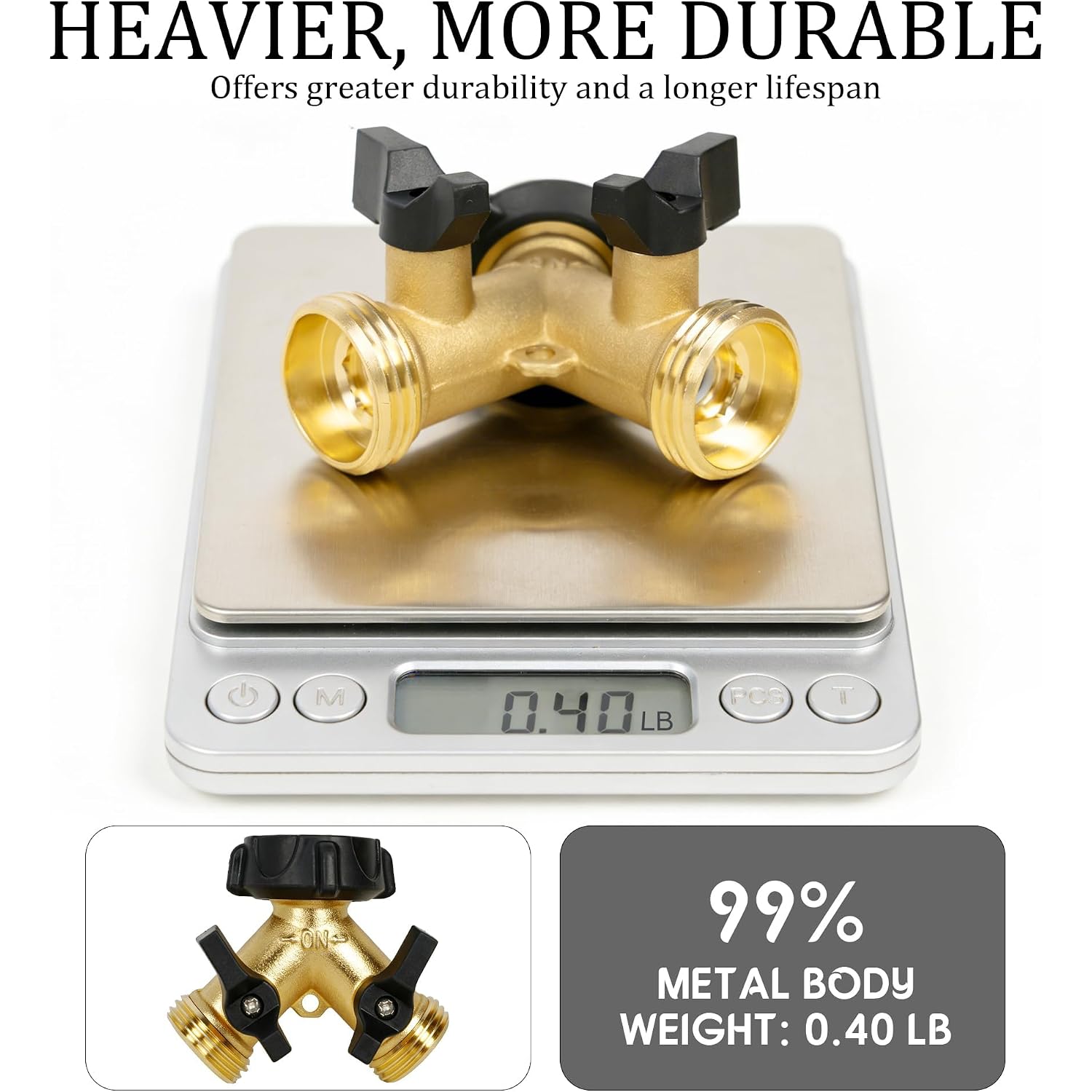 Hourleey Brass Garden Hose Splitter 2 Way, 3/4 Inch Hose Connector Tap Splitter, Hose Y Splitter, Hose Spigot Adapter 2 Valves With Extra Rubber Washers