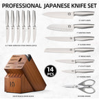 KnifeSaga Kitchen Knife Set 14 Piece Premium Japanese High Carbon Stainless Steel Knife Block Sets with Built-in Sharpener, Razor Sharp Knives Set for Kitchen, Quality Acacia Wood Block Knife Set