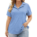 Plus Size Polo Shirts for Women V Neck Collared Shirt Casual Short Sleeve Tops Summer Loose Fit Dressy Tunic Blouses