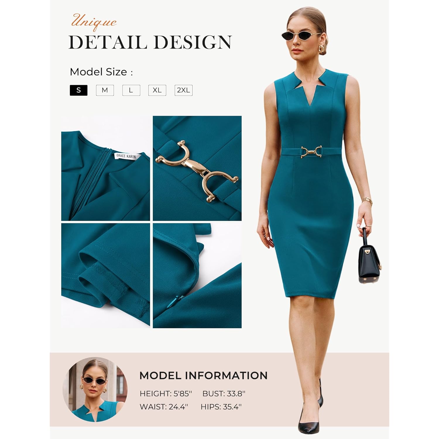 Work Dresses for Women 2026,V Neck Business Office Bodyon Dress,Sleeveless Pencil Semi Formal Midi Dress