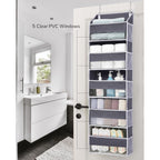 Ulg 1 Pack Over Door Organizer With 5 Large And 10 Mesh Side Pockets, 44 Lbs Weight Capacity Hanging Storage With Clear Window Kids Toys, Shoes, Diapers, Dark Grey, 5 Layers