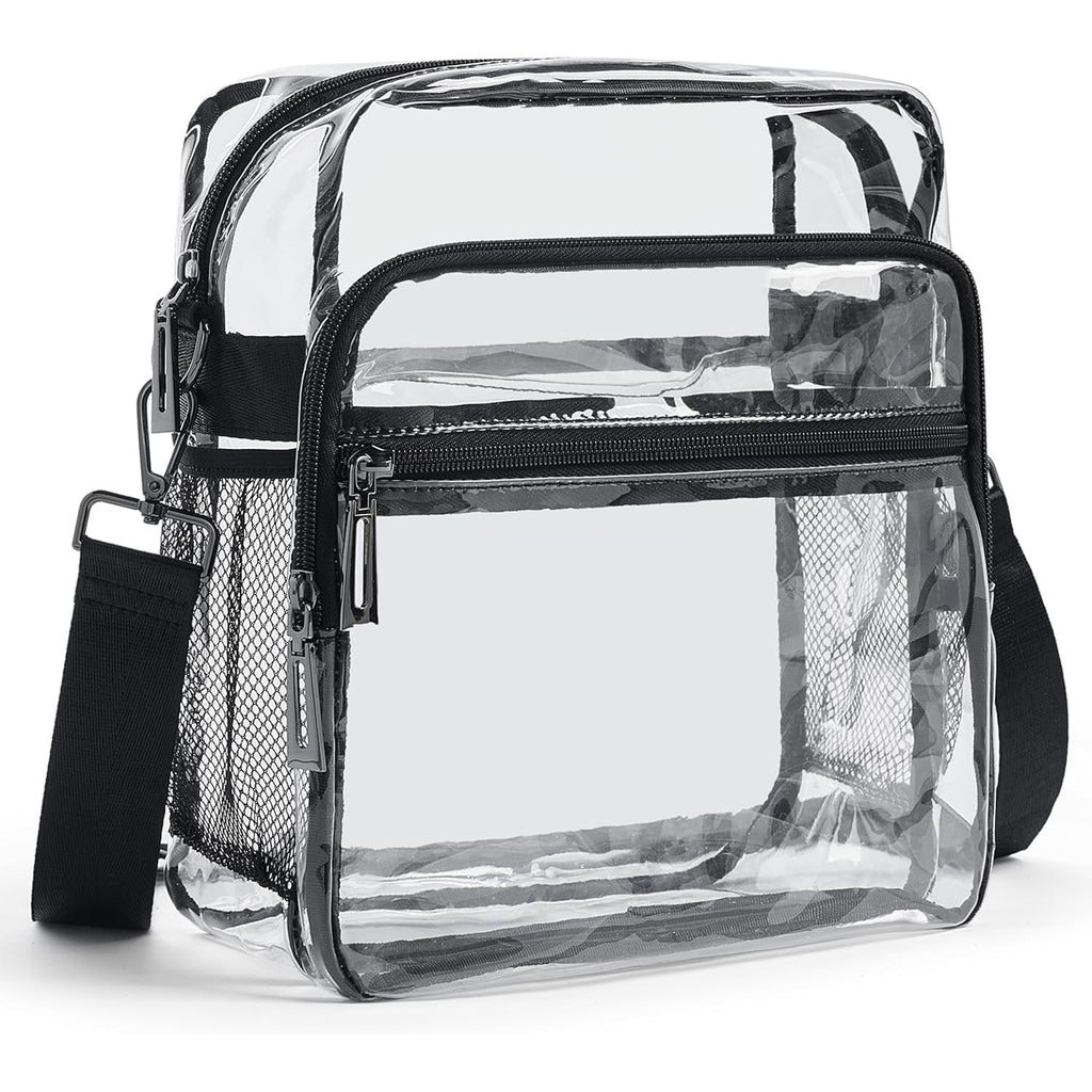 Clear Bag For Stadium Events 12X6X12 Clear Purse With 3-Zipper Pockets Crossbody Handbag Tote For Concerts Sports