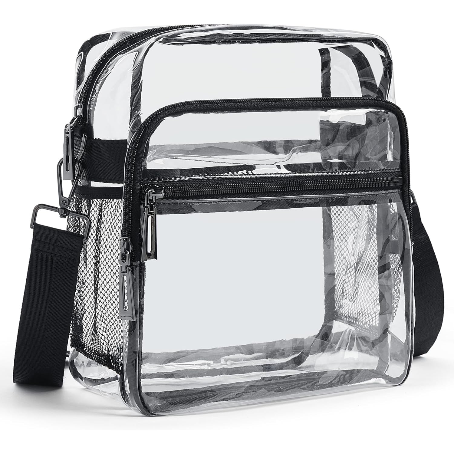 Clear Bag For Stadium Events 12X6X12 Clear Purse With 3-Zipper Pockets Crossbody Handbag Tote For Concerts Sports