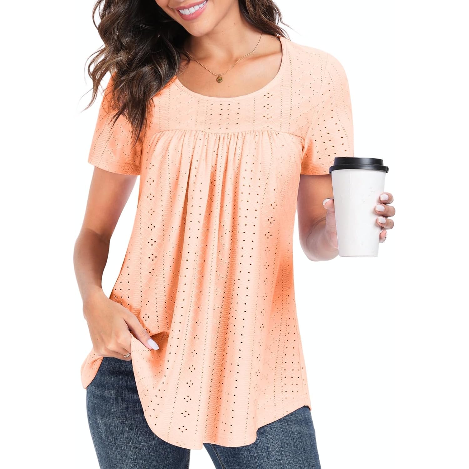 Women's Tunic Tops Loose Fit Short Sleeve Shirts Crew Neck Summer Casual Tops