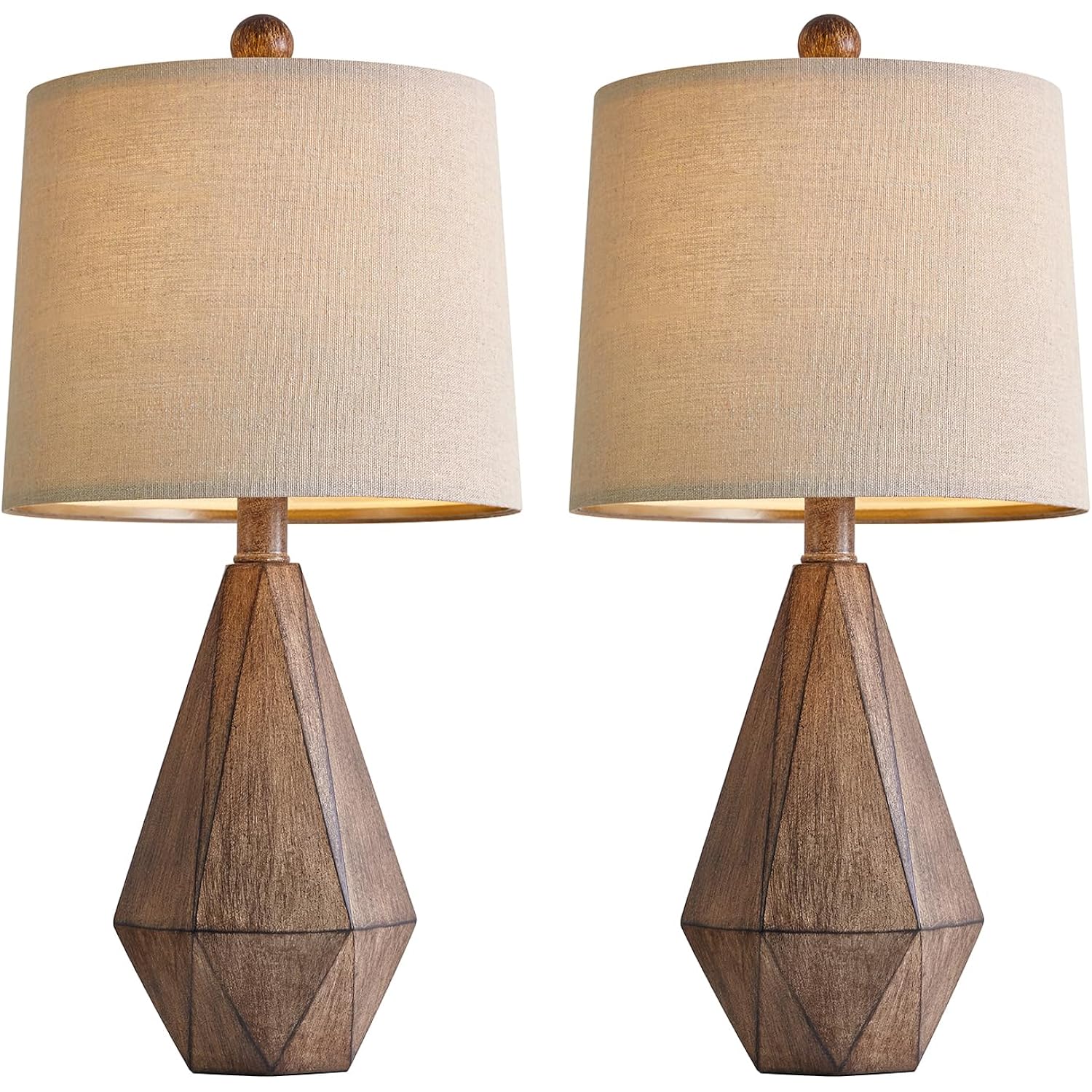 Pokat 20.25" Retro Farmhouse Table Lamp Set Of 2, Small For Bedside, Brown | Rustic Bedroom Lamps For Nightstand, Natural Resin, Compact Design, Rustic Home Decor For End Table And Hallway