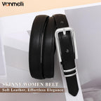 VONMELLI Women Skinny Leather Belt Thin Waist Belt for Women Jeans Dress Fashion Ladies Belt with Gold Buckle