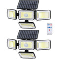 Solar Lights Outdoor Waterproof, 288 Led 2800Lm Motion Sensor Outdoor Lights With Remote Control, 4 Head Solar Flood Lights Outdoor For Patio, Garage, Yard, Wall, Ip65 Security Lights 2 Pack