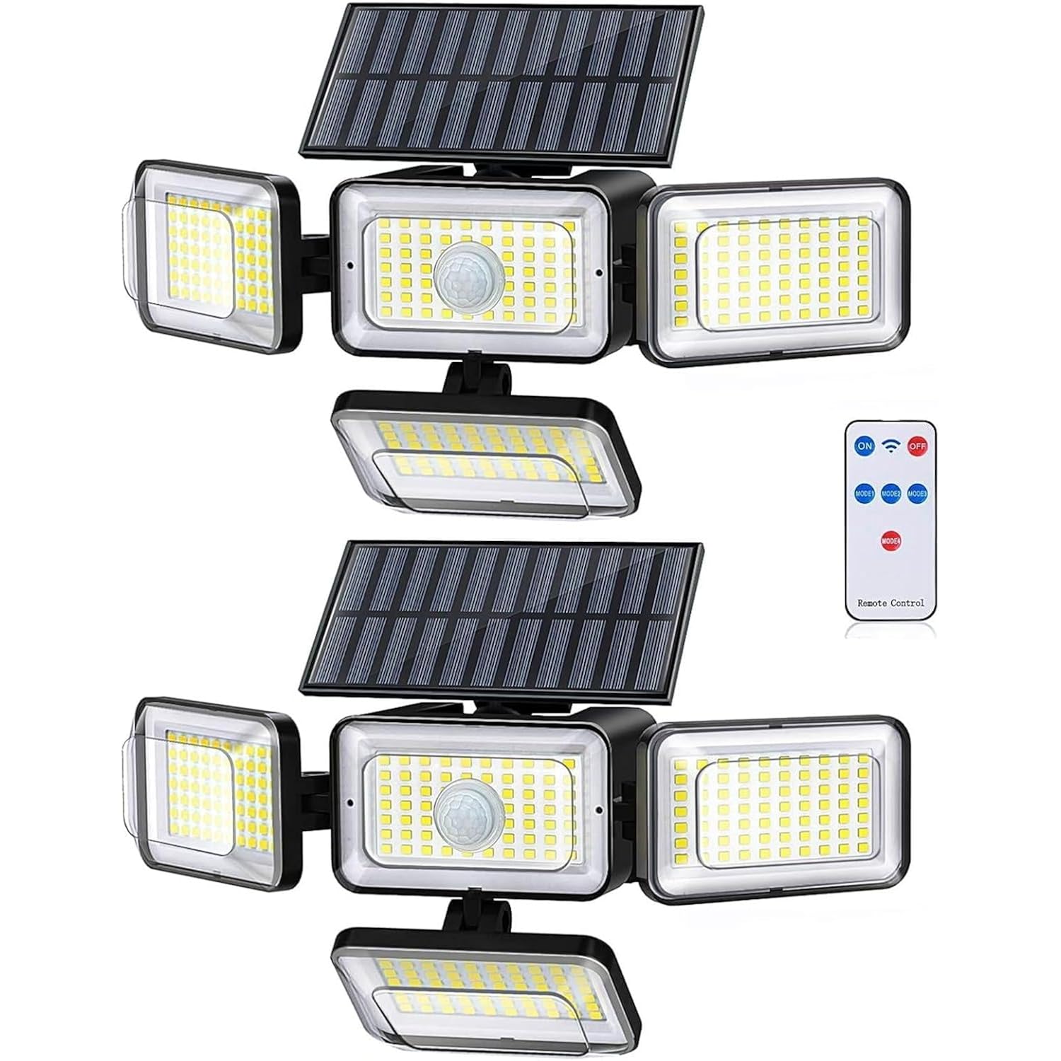 Solar Lights Outdoor Waterproof, 288 Led 2800Lm Motion Sensor Outdoor Lights With Remote Control, 4 Head Solar Flood Lights Outdoor For Patio, Garage, Yard, Wall, Ip65 Security Lights 2 Pack