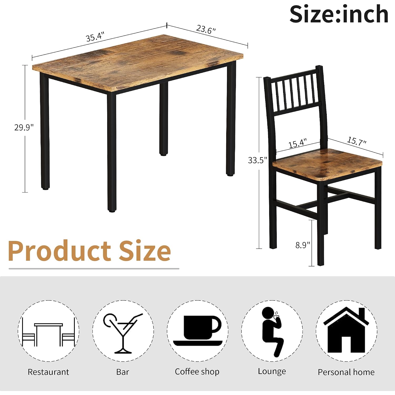 Awqm 3 Piece Dining Table Set For 2, Small Kitchen Table Set For 2 With Chairs,Wood Breakfast Nook Table And Chairs Set Of 2,Dinette Set For Small Space,Dining Room,Apartment, Brown