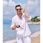 Coofandy Men'S Cotton Linen Henley T-Shirt Long Sleeve Hippie Casual Beach T-Shirts