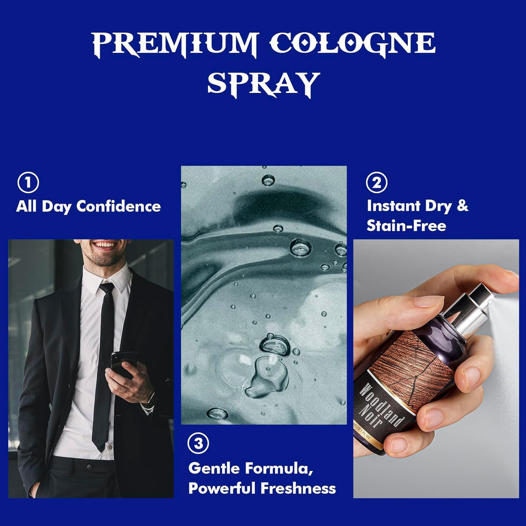 Body Spray for Men, Mens Fragrance Mist, Travel Size Set, 3 Pack, 60 ml / 2.1 fl oz, Crimson Ember, Aqua Reverie, Woodland Noir