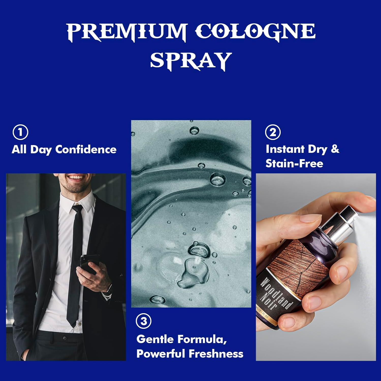 Body Spray for Men, Mens Fragrance Mist, Travel Size Set, 3 Pack, 60 ml / 2.1 fl oz, Crimson Ember, Aqua Reverie, Woodland Noir