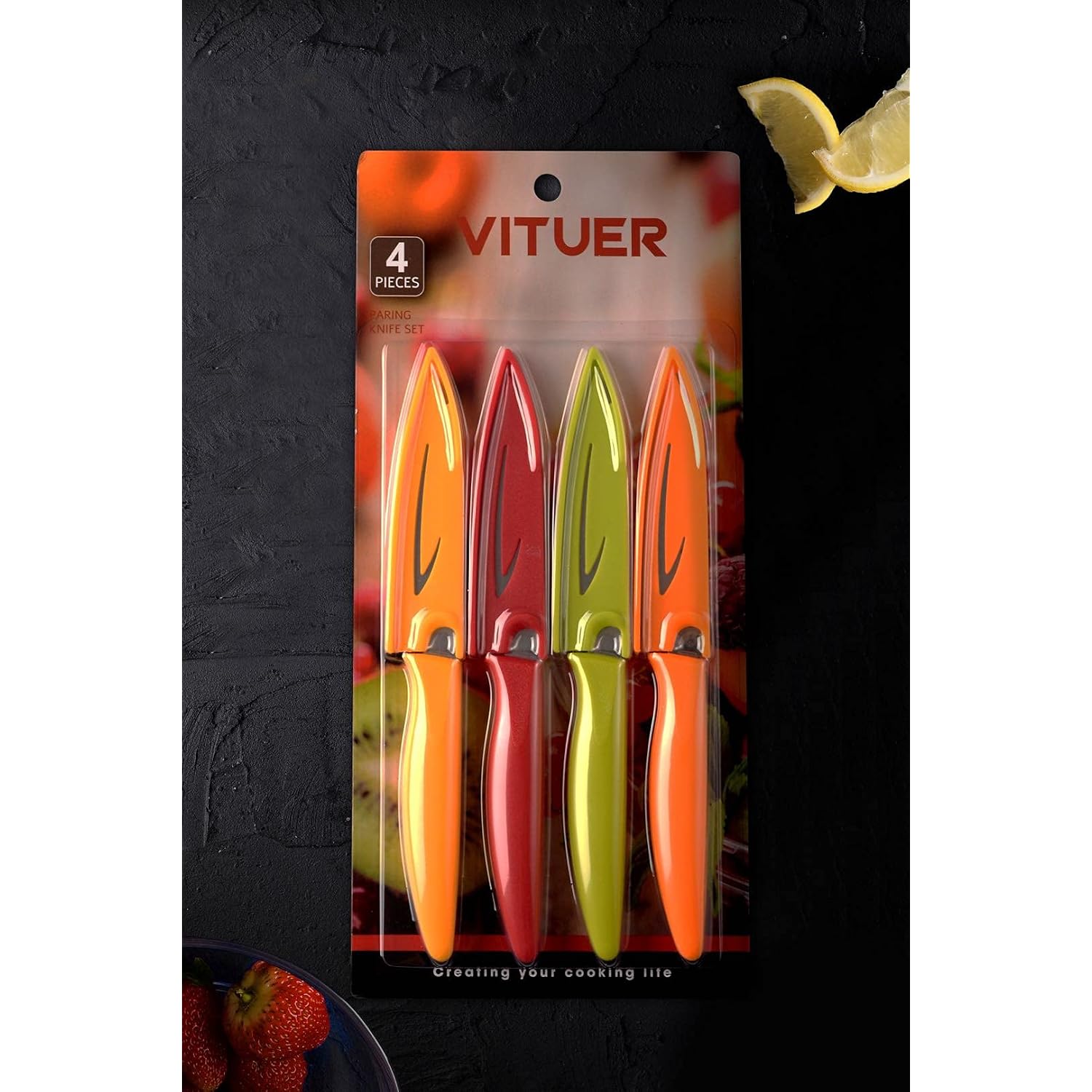 Vituer Paring Knife, 4Pcs Paring Knives (4 Knives And 4 Knife Cover), 4 Inch Peeling Fruit And Vegetable Knife, Ultra Sharp Kitchen Knives, German Steel, Pp Plastic Handle