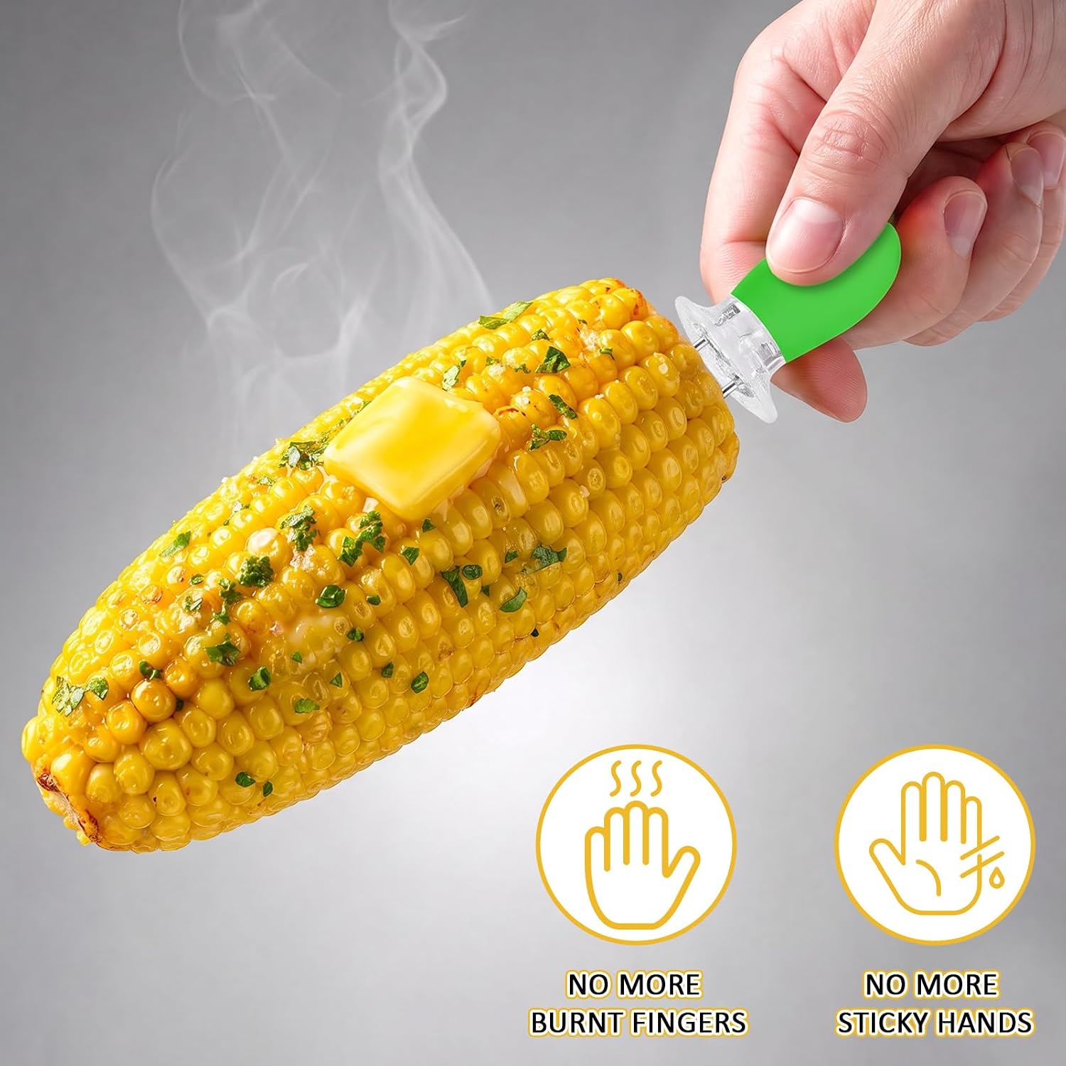 18 Pcs Stainless Steel Corn Cob Holders With Silicone Handle & Convenient Butter Spreading Tool