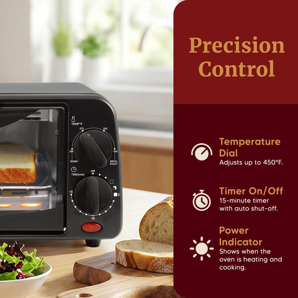 Elite Gourmet ETO236 Personal Compact 2 Slice Countertop Toaster Oven with 15 Minute Timer & Adjustable Temperature, Bake, Broil, & Toast, Black