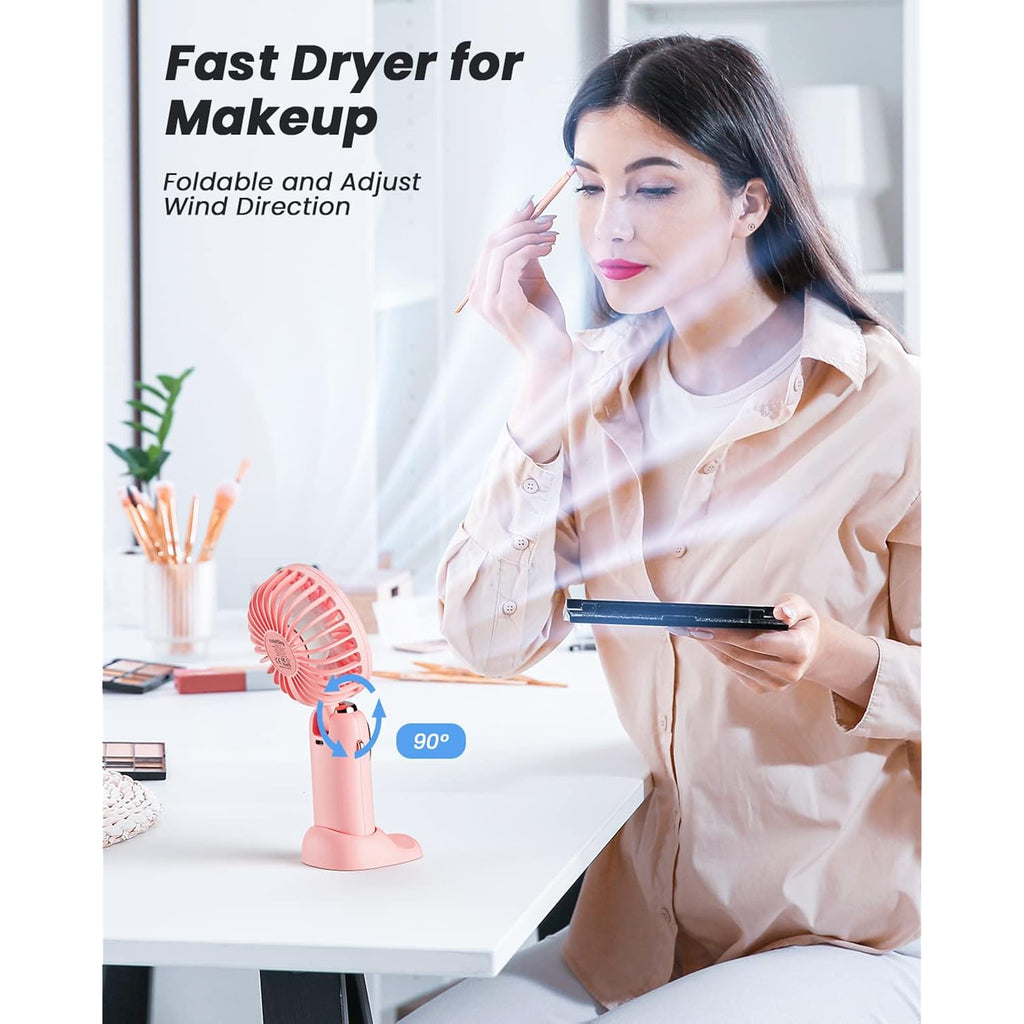 Coldsky Portable Handheld Fan, 4000Mah Battery Operated With Led Display, Handheld/Neck/Desk 3 In 1 Personal Small Fan, 90° Foldable Desk Fan With Base, 5 Speed Lash Makeup Fan For Women