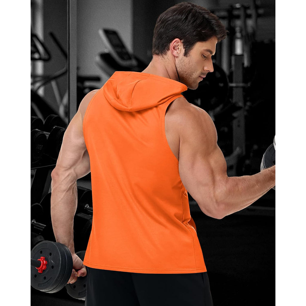 Runhit Men'S Workout Hooded Tank Tops Gym Sleeveless Hoodie Bodybuilding Muscle Cut Off T Shirt For Athletic Running Casual