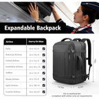 Travel Backpack With Lifetimewarranty,Expandable Carry On Backpack With Cable Access Port,Fits 17.3" Laptop Notebook,Water Resistant Weekender Backpack Business Trips,Daily Travel,Black