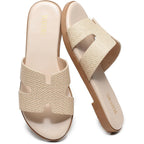 Womens Flat Sandals Open Toe Dressy Summer Sandals Comfortable Casual Slip On Leather Slides Sandals For Women