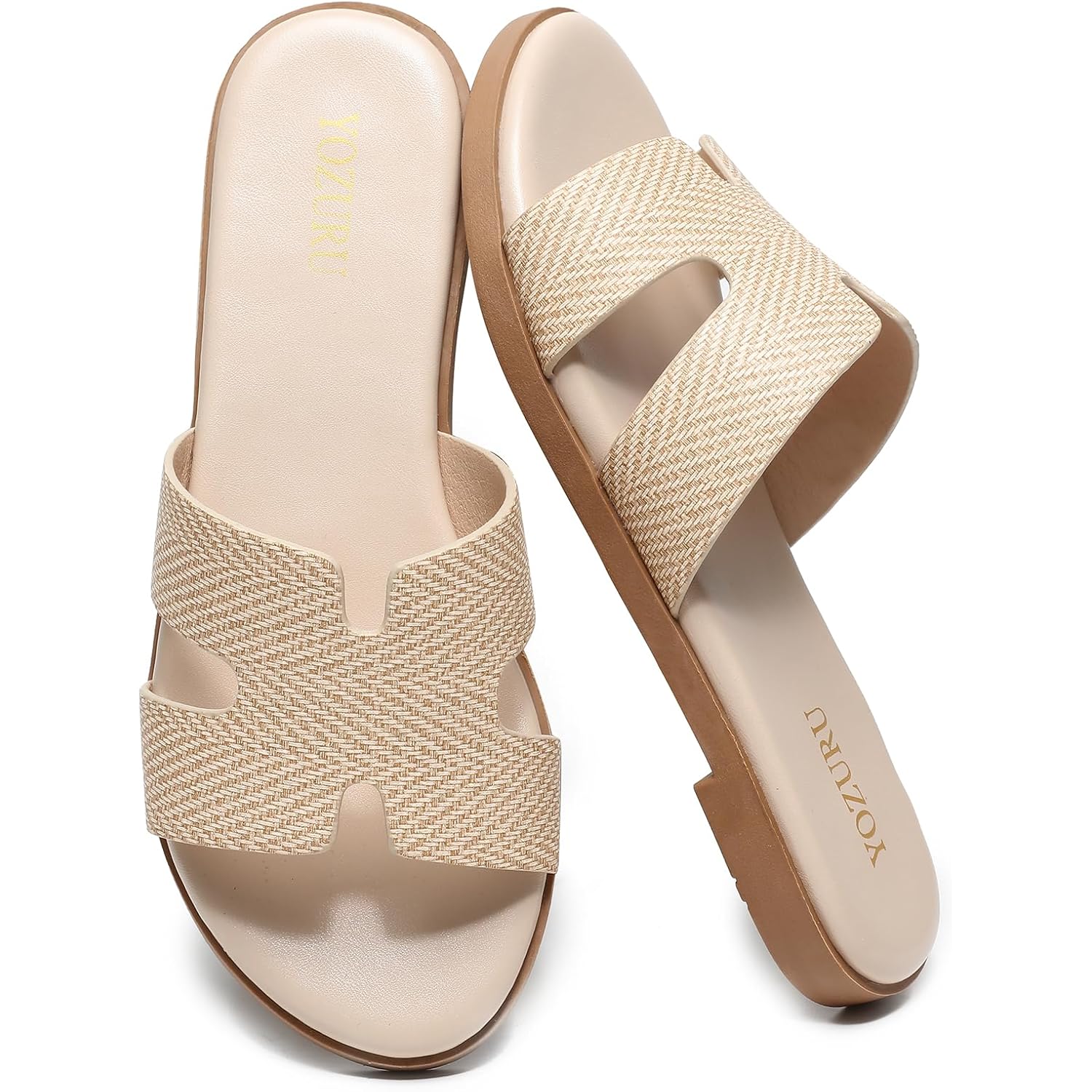 Womens Flat Sandals Open Toe Dressy Summer Sandals Comfortable Casual Slip On Leather Slides Sandals For Women