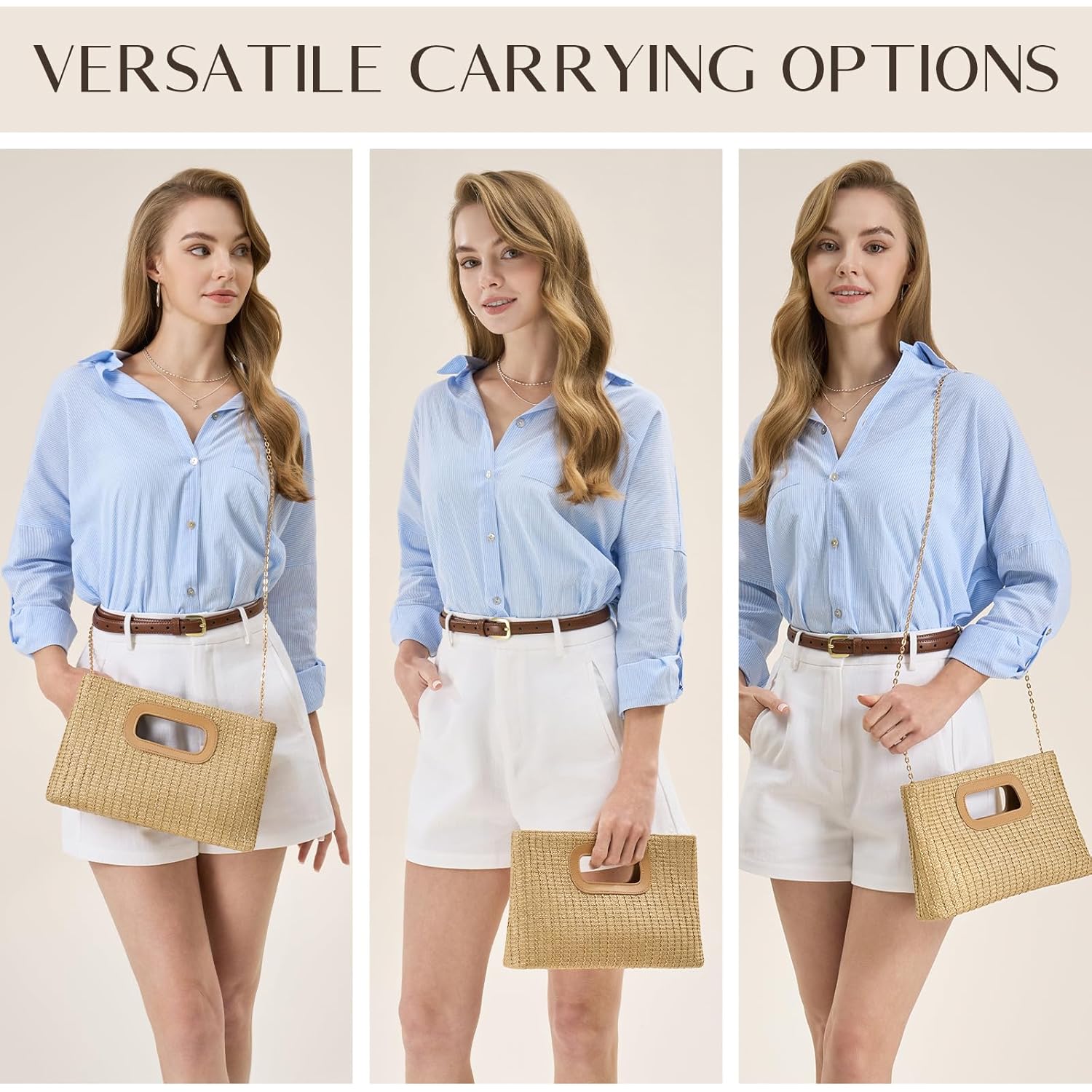 CHUNLI Chic Straw Clutch Purses for Women with Top Handle Summer Bag, Ideal Vacation Handbags and Woven Boho Beach Bags