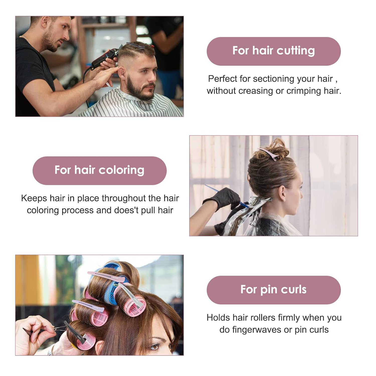 Aimike 6Pcs Professional Hair Clips For Styling Sectioning, Anti-Slip No-Trace Duck Billed Hair Clips With Silicone Band, Salon And Home Hair Cutting Clips For Hairdresser, Women, Men - 4.3” Long