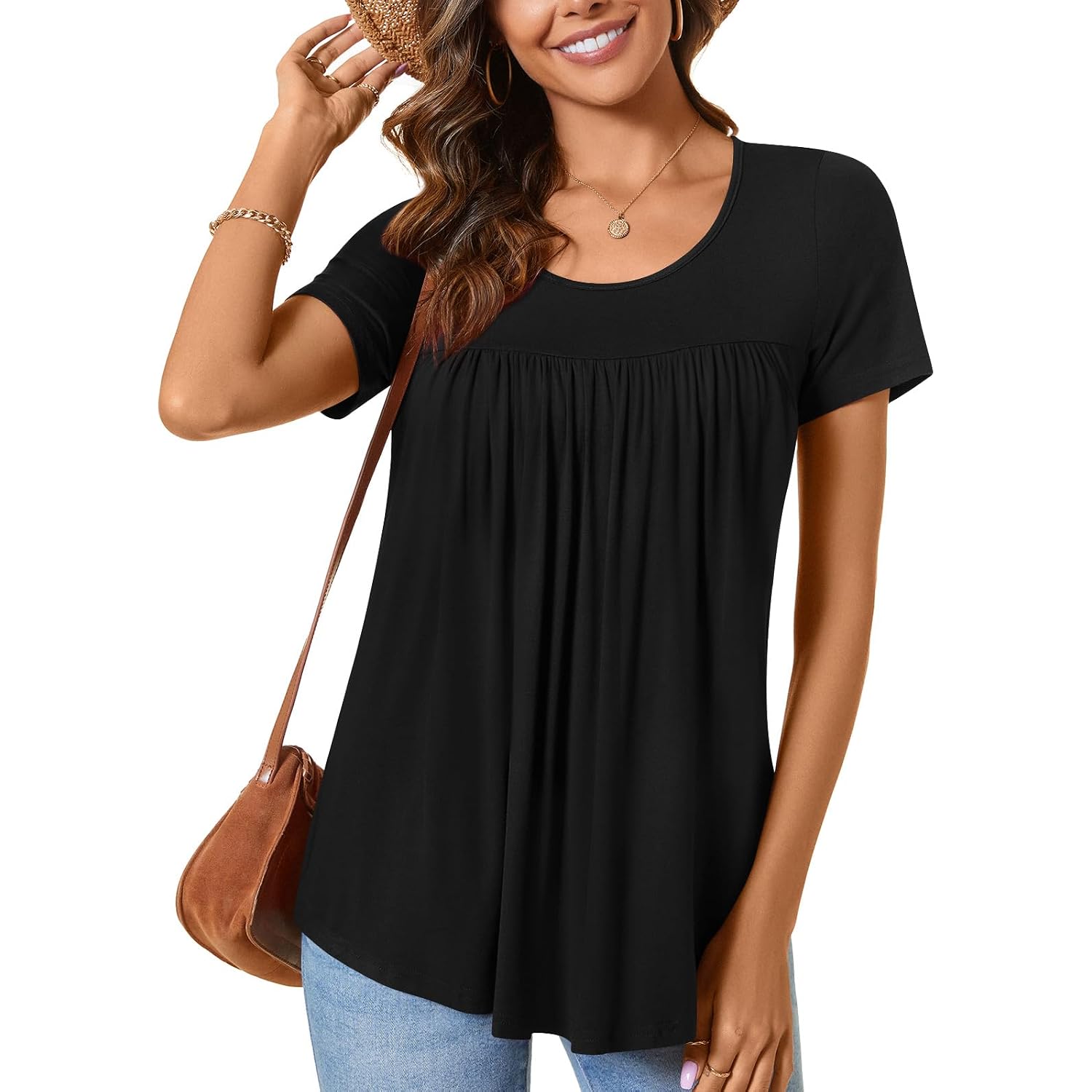 Cathy Women'S 2026 Summer Short Sleeve Tunic Tops Loose Fit Comfy Blouses Casual Shirts For Leggings M-4Xl
