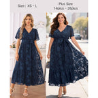 Pinup Fashion Plus Size Dresses For Wedding Guest - Formal Cocktail Elegant Wrap V Neck Long Dress