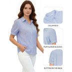 Mangopop Striped Button Down Shirt For Women Puff Short Sleeve Blouse Business Casual Tops Trendy 2026 Summer